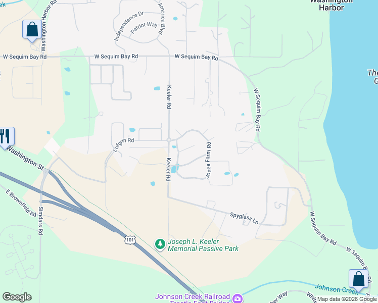map of restaurants, bars, coffee shops, grocery stores, and more near 100 Ridgecrest Court in Sequim