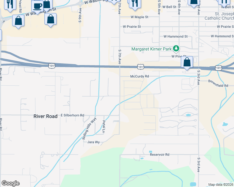 map of restaurants, bars, coffee shops, grocery stores, and more near 1061 South 7th Avenue in Sequim