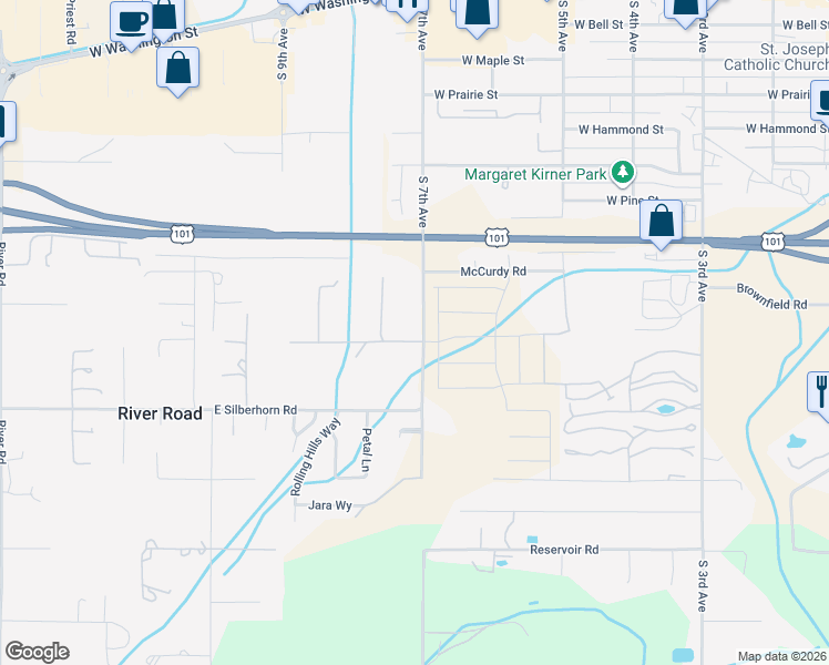 map of restaurants, bars, coffee shops, grocery stores, and more near 1061 South 7th Avenue in Sequim