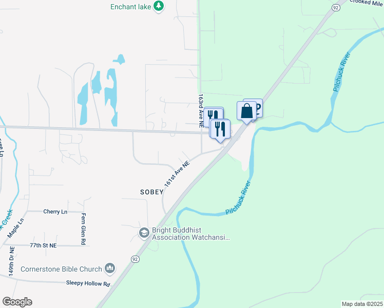 map of restaurants, bars, coffee shops, grocery stores, and more near 8219 162nd Avenue Northeast in Lake Stevens