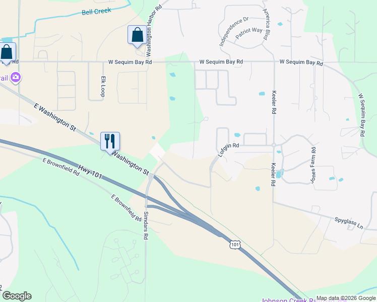 map of restaurants, bars, coffee shops, grocery stores, and more near 330 Bell Bottom Road in Sequim