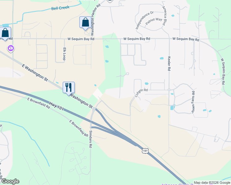 map of restaurants, bars, coffee shops, grocery stores, and more near 330 Bell Bottom Road in Sequim