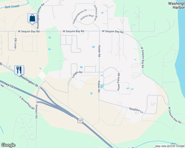 map of restaurants, bars, coffee shops, grocery stores, and more near 440 Lofgrin Road in Sequim