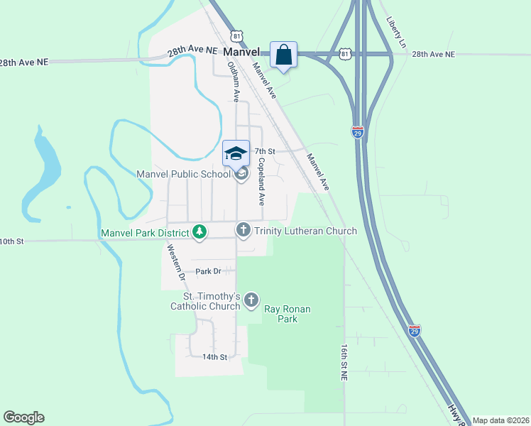 map of restaurants, bars, coffee shops, grocery stores, and more near 302 9th Street in Manvel