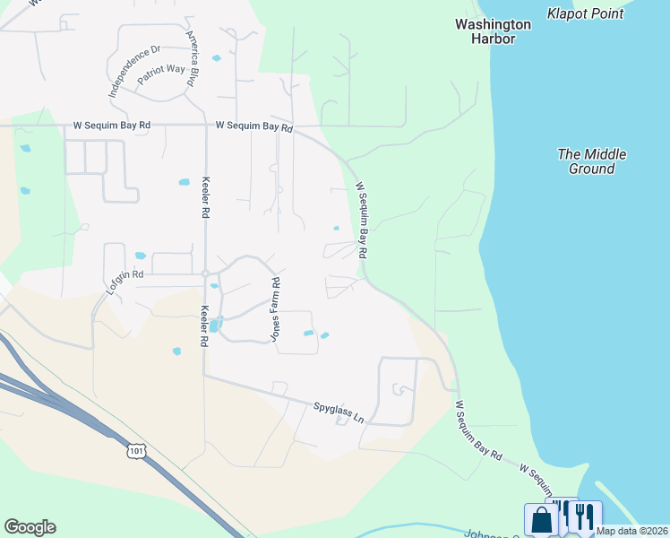 map of restaurants, bars, coffee shops, grocery stores, and more near 1760 West Sequim Bay Road in Sequim