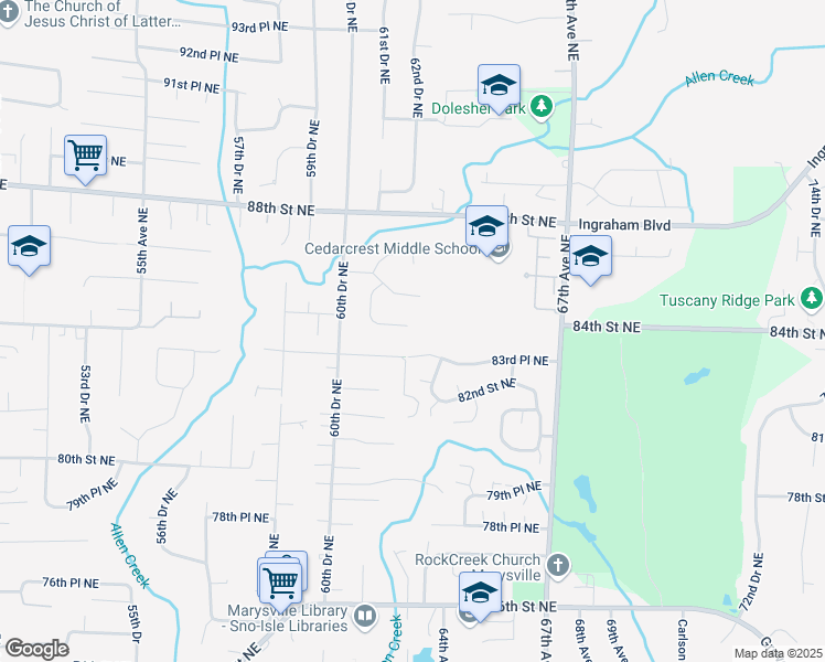 map of restaurants, bars, coffee shops, grocery stores, and more near 6209 84th Place Northeast in Marysville