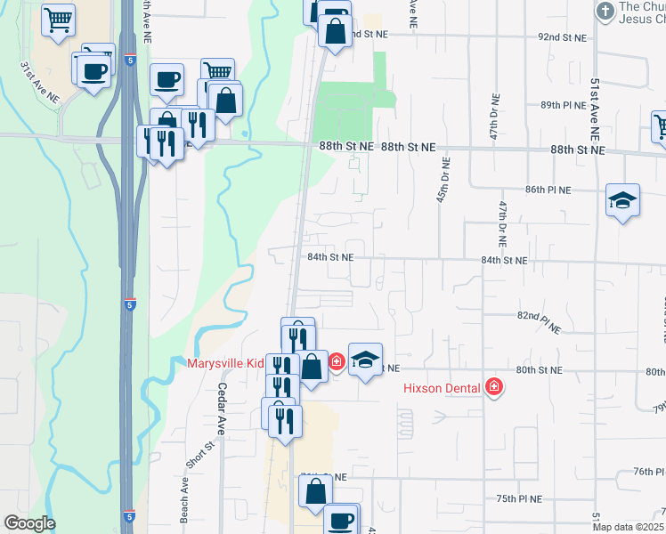 map of restaurants, bars, coffee shops, grocery stores, and more near 4200 84th Street Northeast in Marysville