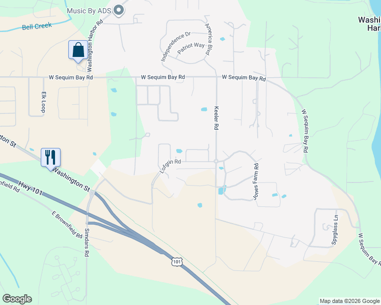 map of restaurants, bars, coffee shops, grocery stores, and more near 41 Pinehurst Loop in Sequim