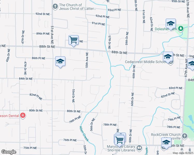 map of restaurants, bars, coffee shops, grocery stores, and more near 8405 55th Avenue Northeast in Marysville