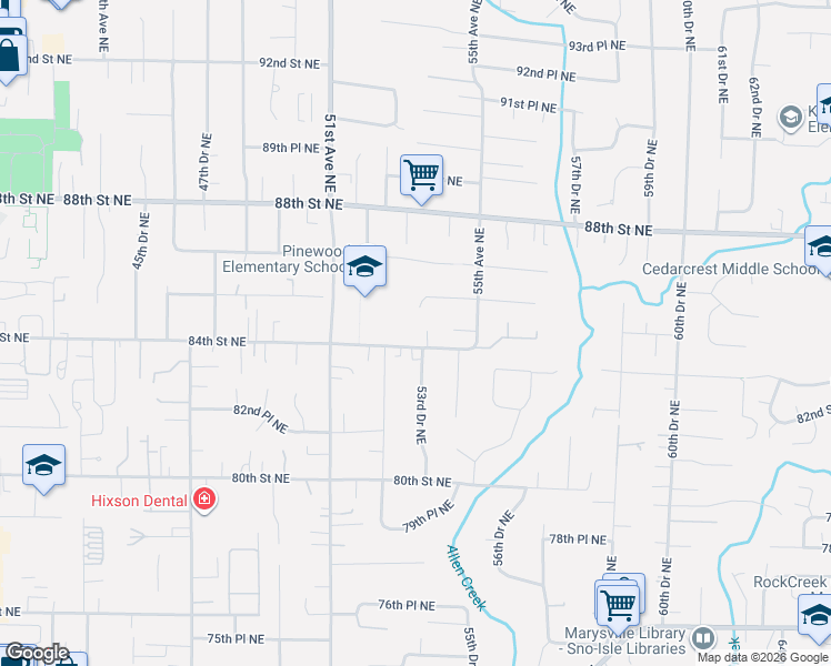 map of restaurants, bars, coffee shops, grocery stores, and more near 5331 84th Street Northeast in Marysville