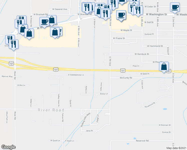 map of restaurants, bars, coffee shops, grocery stores, and more near 162 West Cobblestone Lane in Sequim