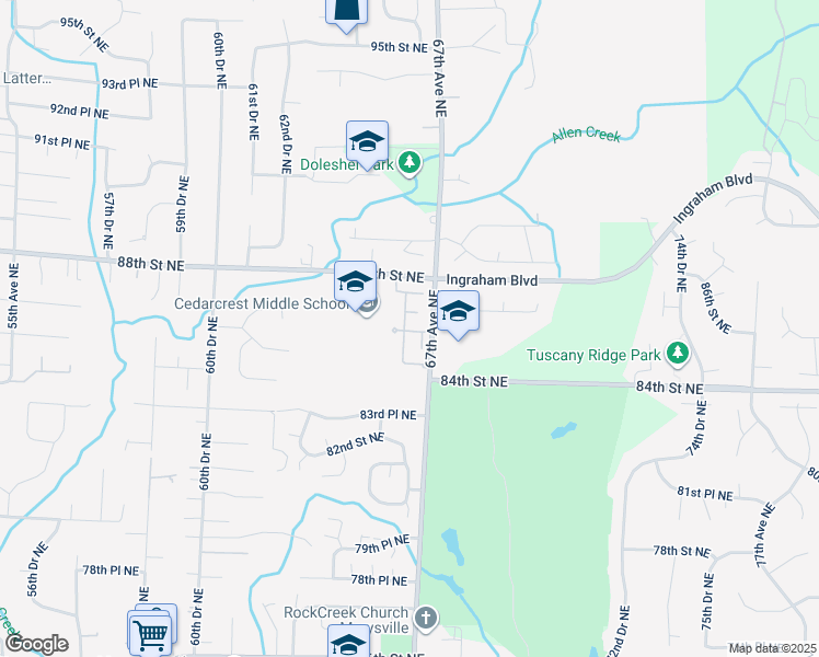 map of restaurants, bars, coffee shops, grocery stores, and more near 8700 67th Avenue Northeast in Marysville