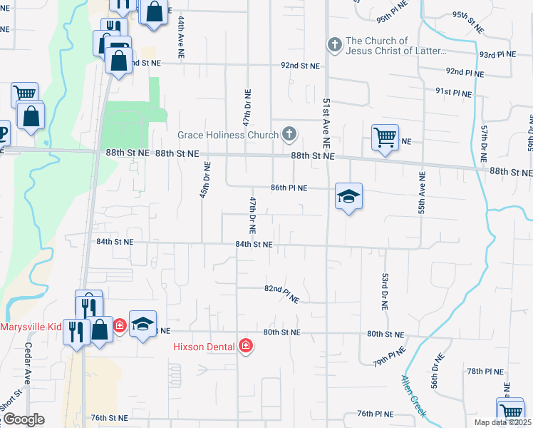 map of restaurants, bars, coffee shops, grocery stores, and more near 4807 85th Place Northeast in Marysville