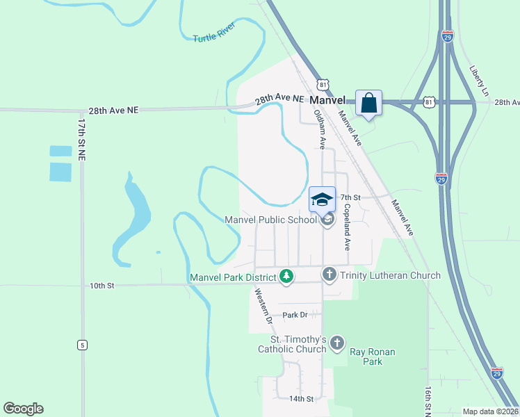 map of restaurants, bars, coffee shops, grocery stores, and more near 704 8th Street in Manvel