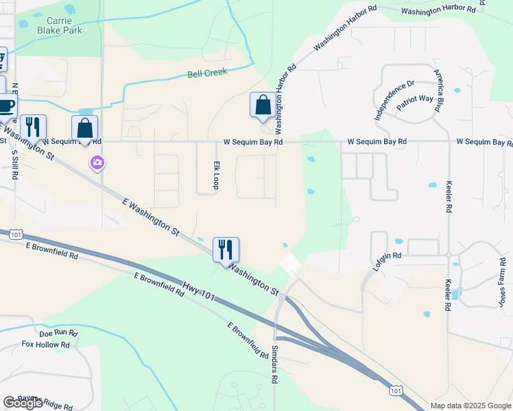 map of restaurants, bars, coffee shops, grocery stores, and more near 460 Blue Glacier Loop in Sequim