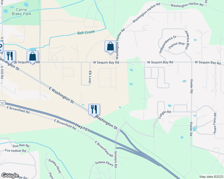 map of restaurants, bars, coffee shops, grocery stores, and more near 460 Blue Glacier Loop in Sequim