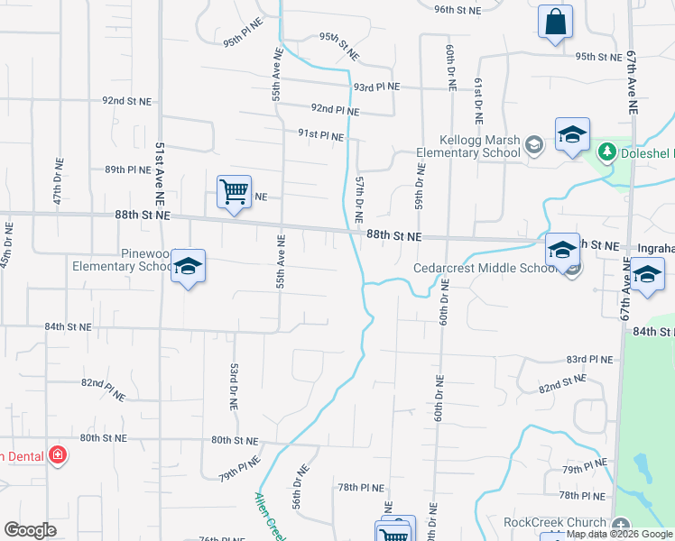 map of restaurants, bars, coffee shops, grocery stores, and more near 5701 86th Place Northeast in Marysville