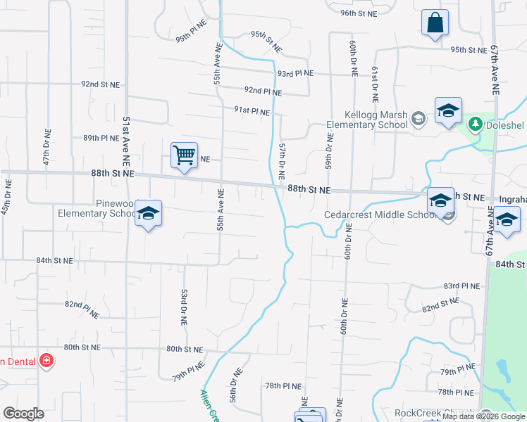 map of restaurants, bars, coffee shops, grocery stores, and more near 5633 86th Place Northeast in Marysville