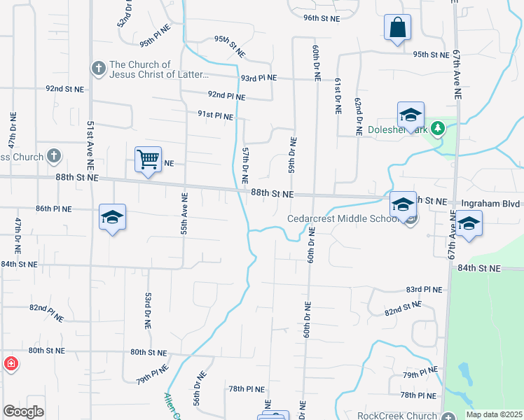 map of restaurants, bars, coffee shops, grocery stores, and more near 8706 58th Drive Northeast in Marysville