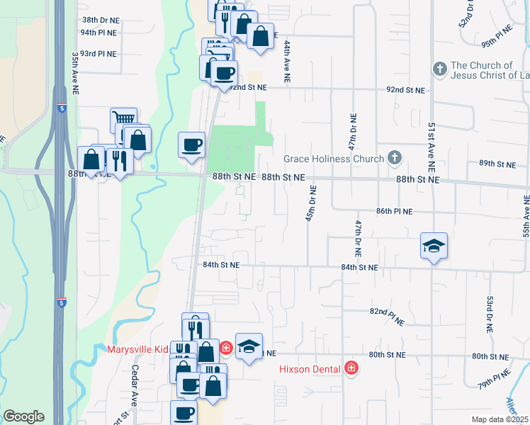 map of restaurants, bars, coffee shops, grocery stores, and more near 4239 84th Street Northeast in Marysville