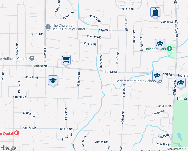 map of restaurants, bars, coffee shops, grocery stores, and more near 5623 88th Street Northeast in Marysville