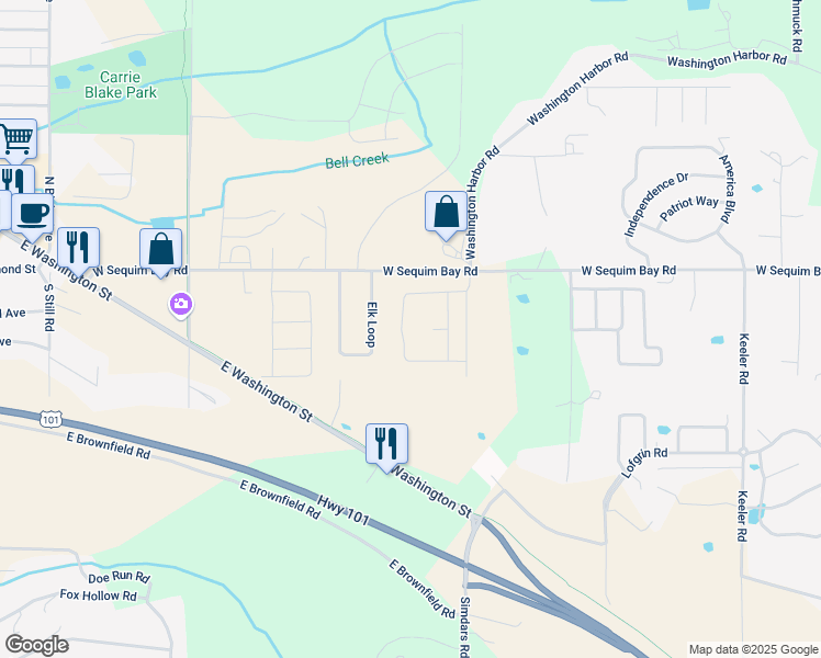 map of restaurants, bars, coffee shops, grocery stores, and more near 191 Blue Glacier Loop in Sequim
