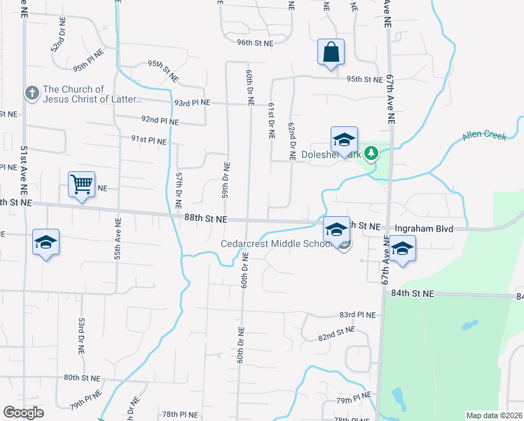 map of restaurants, bars, coffee shops, grocery stores, and more near 6107 88th Street Northeast in Marysville