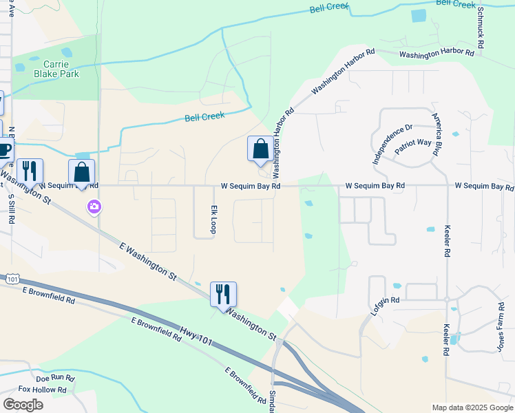 map of restaurants, bars, coffee shops, grocery stores, and more near 51 Blue Glacier Loop in Sequim