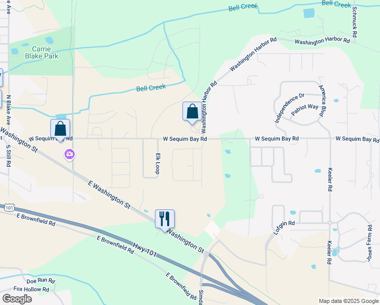 map of restaurants, bars, coffee shops, grocery stores, and more near 51 Blue Glacier Loop in Sequim