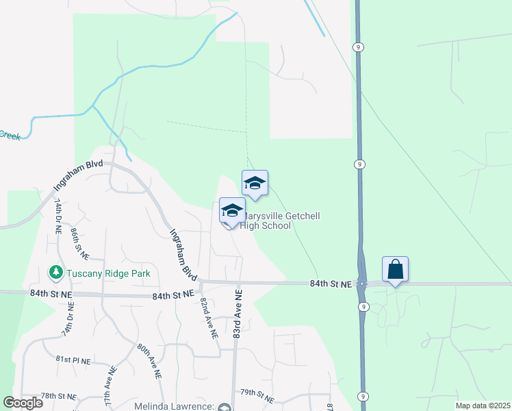map of restaurants, bars, coffee shops, grocery stores, and more near 8301 84th Street Northeast in Marysville