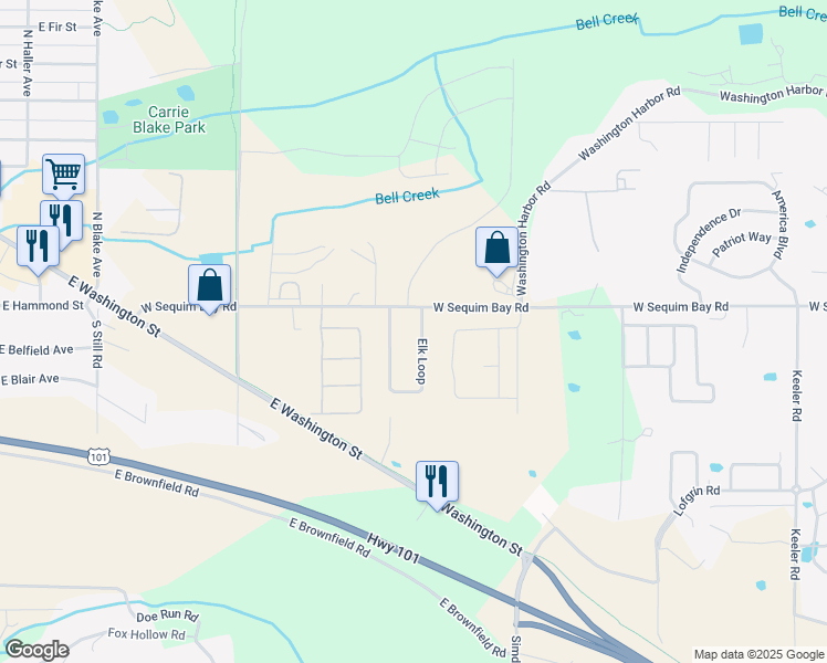 map of restaurants, bars, coffee shops, grocery stores, and more near 1271 Elk Loop in Sequim