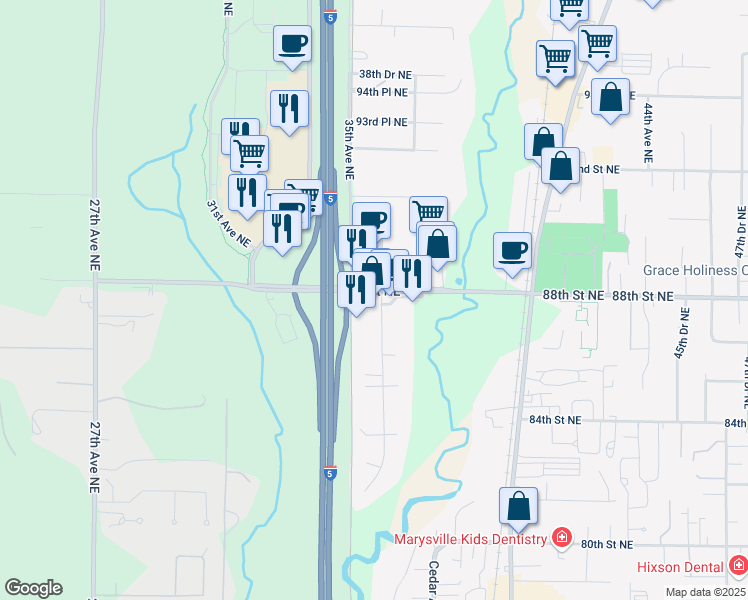 map of restaurants, bars, coffee shops, grocery stores, and more near Grannis Road in North Creek