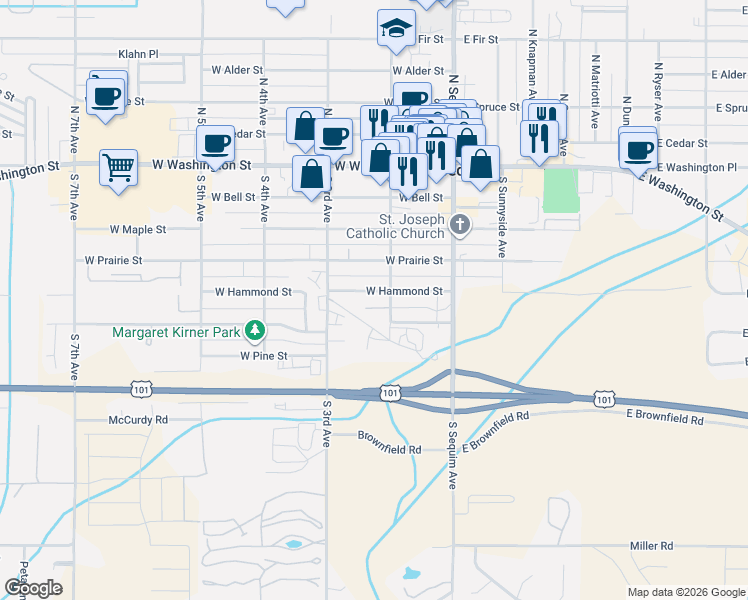 map of restaurants, bars, coffee shops, grocery stores, and more near 428 South 2nd Avenue in Sequim