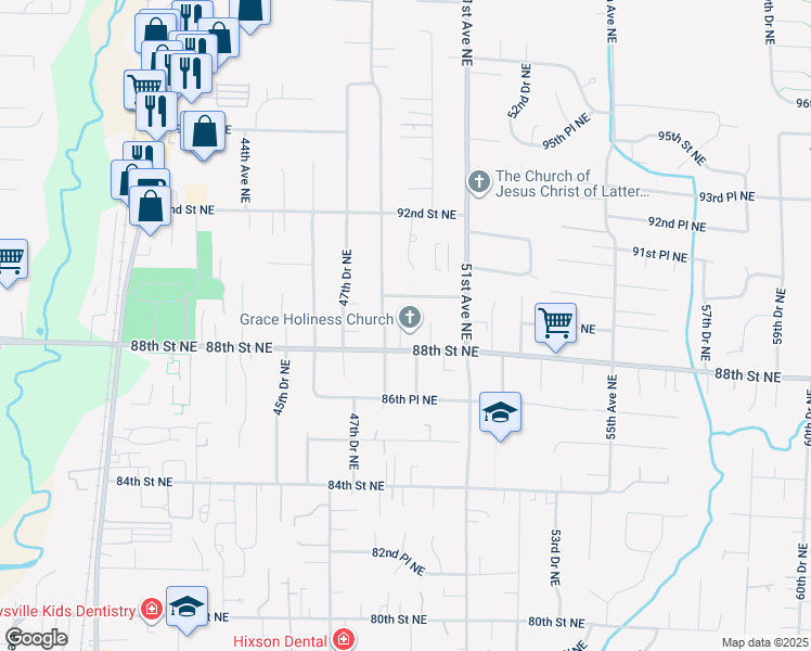 map of restaurants, bars, coffee shops, grocery stores, and more near 4912 89th Place Northeast in Marysville