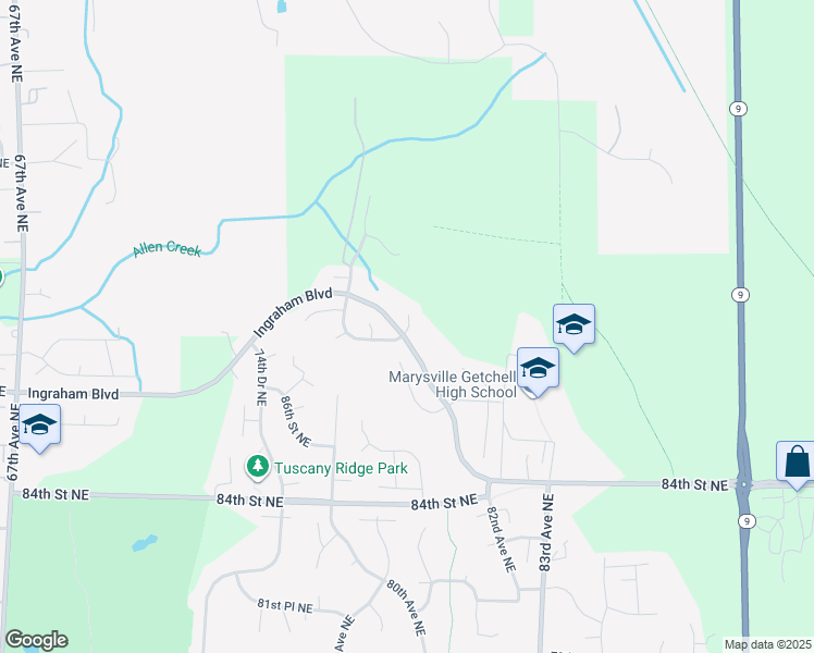 map of restaurants, bars, coffee shops, grocery stores, and more near 8811 78th Drive Northeast in Marysville