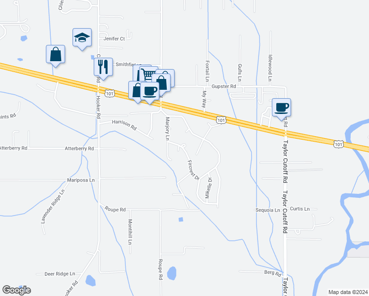 map of restaurants, bars, coffee shops, grocery stores, and more near 41 Fircrest Drive in Sequim