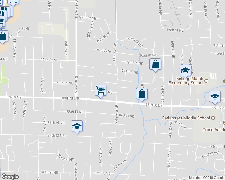 map of restaurants, bars, coffee shops, grocery stores, and more near 5421 89th Street Northeast in Marysville