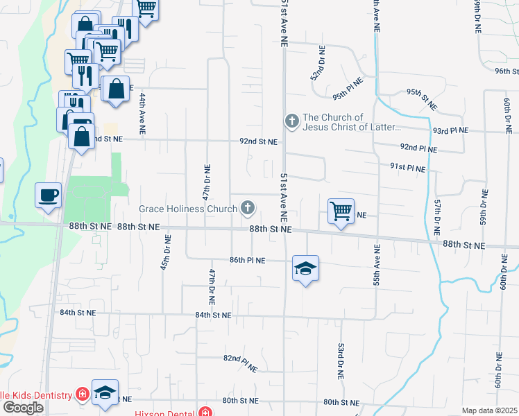 map of restaurants, bars, coffee shops, grocery stores, and more near 4912 89th Place Northeast in Marysville