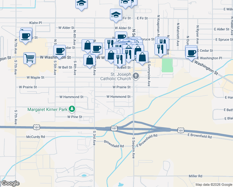 map of restaurants, bars, coffee shops, grocery stores, and more near 428 South 2nd Avenue in Sequim