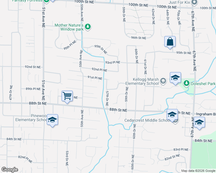 map of restaurants, bars, coffee shops, grocery stores, and more near 9017 57th Drive Northeast in Marysville