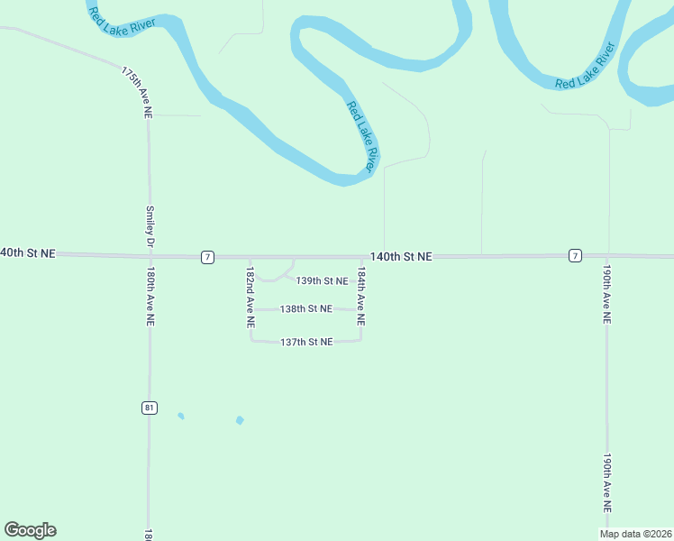 map of restaurants, bars, coffee shops, grocery stores, and more near 18370 139th Street Northeast in Thief River Falls