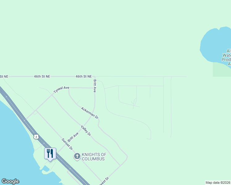 map of restaurants, bars, coffee shops, grocery stores, and more near Harvest Drive in Devils Lake