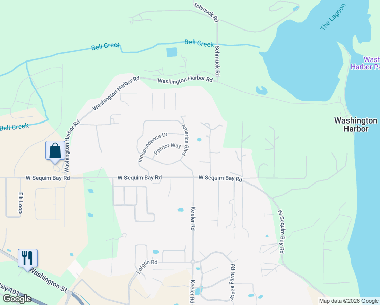 map of restaurants, bars, coffee shops, grocery stores, and more near 240 America Boulevard in Sequim
