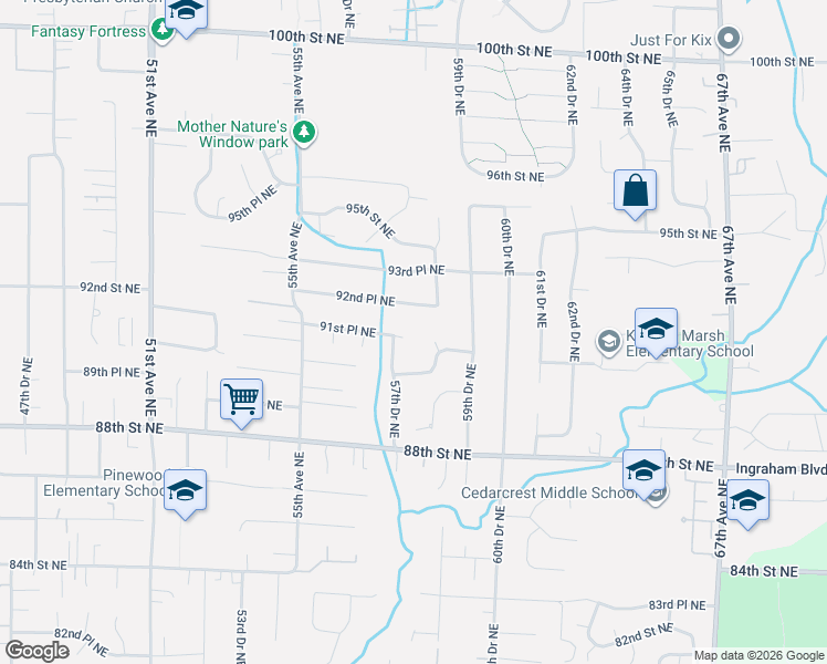 map of restaurants, bars, coffee shops, grocery stores, and more near 5723 91st Place Northeast in Marysville