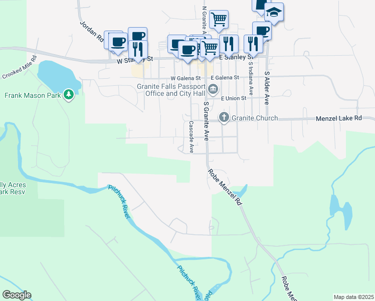 map of restaurants, bars, coffee shops, grocery stores, and more near 510 Cascade Avenue in Granite Falls