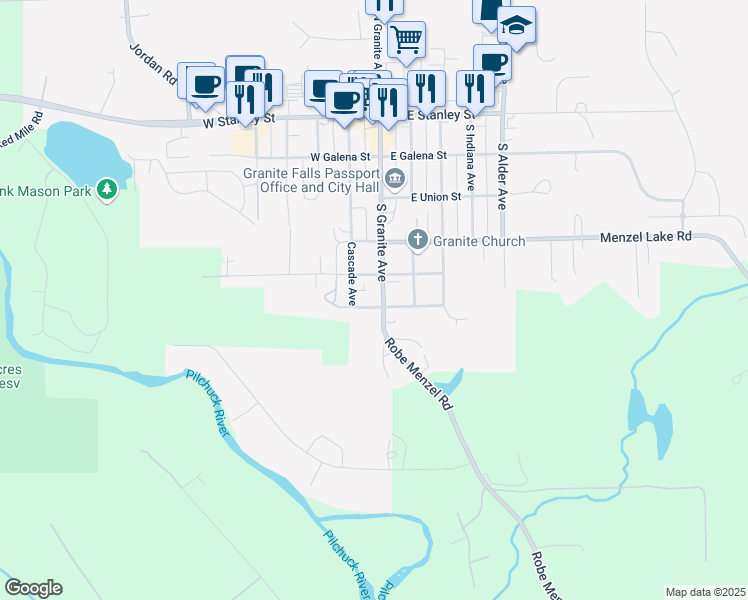 map of restaurants, bars, coffee shops, grocery stores, and more near 101 West Grand Street in Granite Falls
