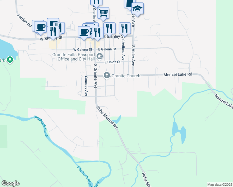 map of restaurants, bars, coffee shops, grocery stores, and more near 509 Kentucky Avenue in Granite Falls