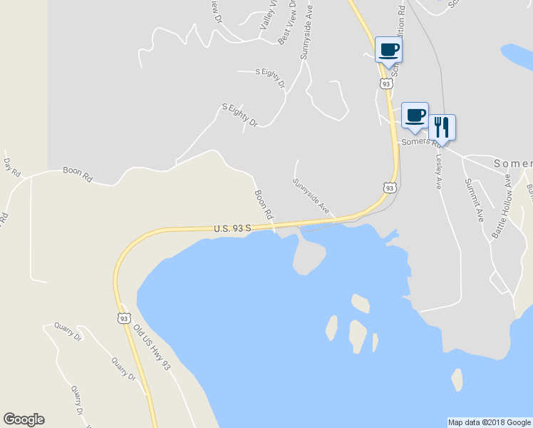 map of restaurants, bars, coffee shops, grocery stores, and more near 100 Boon Road in Somers