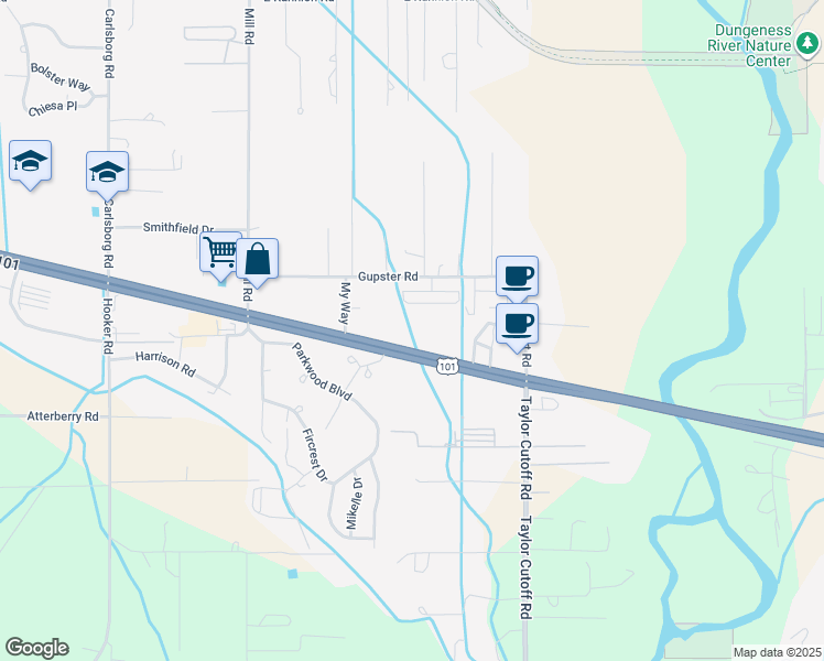 map of restaurants, bars, coffee shops, grocery stores, and more near 261831 U.S. 101 in Sequim