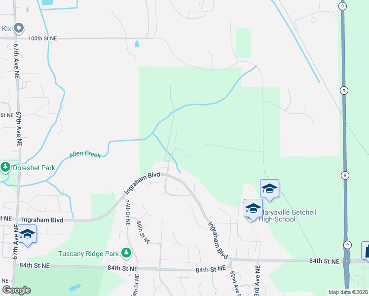 map of restaurants, bars, coffee shops, grocery stores, and more near 7713 92nd Place Northeast in Marysville